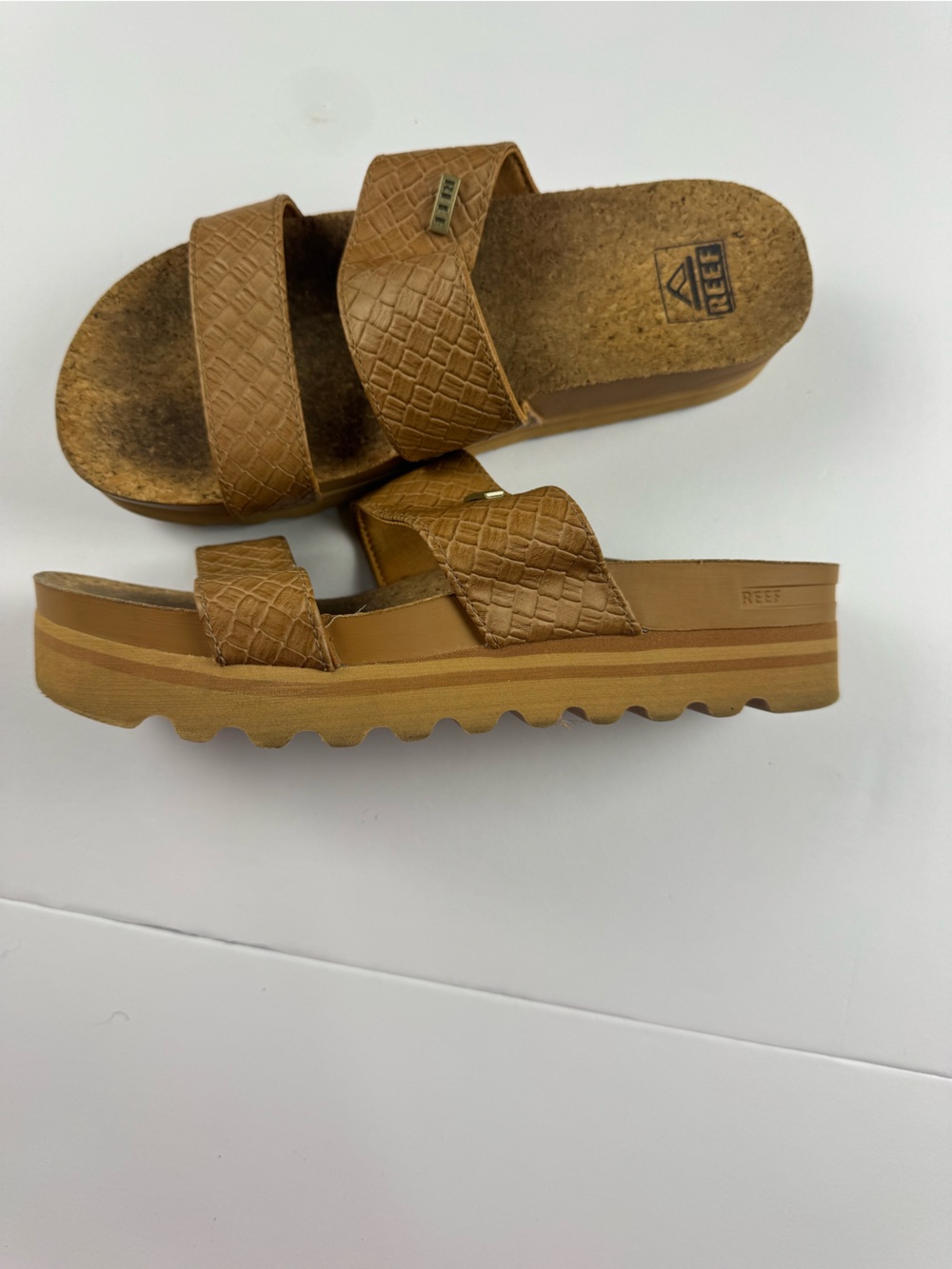 Reef Tan Textured Double-Strap Slide Sandal with Gold Logo - Picture 6 of 7